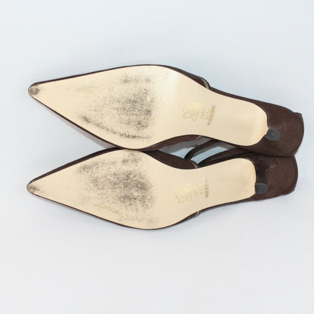 J Loren Collection 9.5M Brown Bronze Beaded Embellishment Pointed Toe Heels - Picture 8 of 10